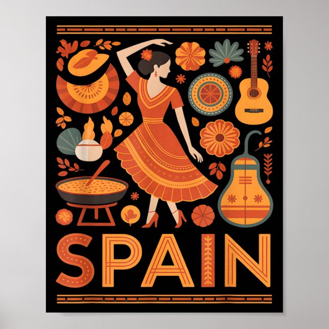 Affiche Spain funny spanish culture flamenco guitar paella (Devant)