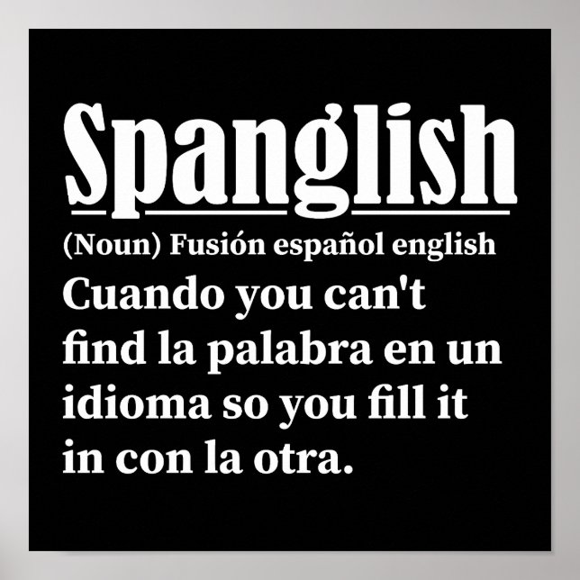 Affiche Spanglish Funny Définition Espagnol Anglais (Devant)