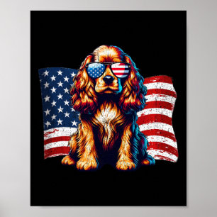 Affiche Spaniel américain drapeau américain lunettes patri