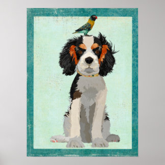 AFFICHE SPANIEL & OISEAUX