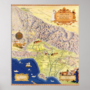 Affiche Spanish and Mexican Ranchos of Los Angeles Map