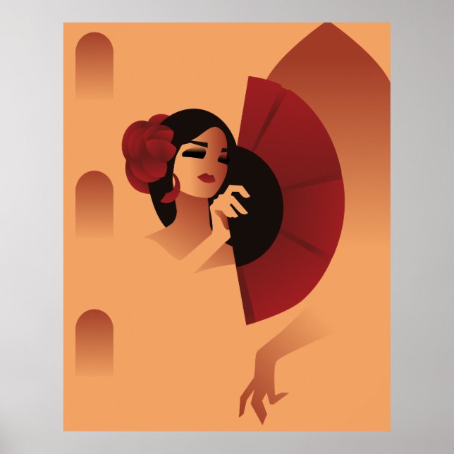 Affiche Spanish Lady  with fan and red rose in hair (Devant)