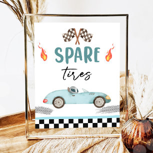 Affiche Spare Tires Blue Race Car Deux Fast Boy Anniversai