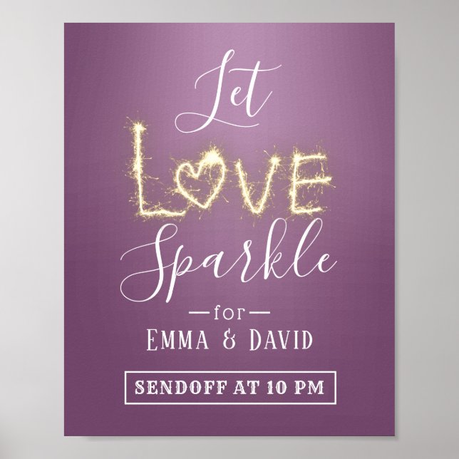 Affiche Sparkler violet moderne Envoi du signal Mariage (Devant)