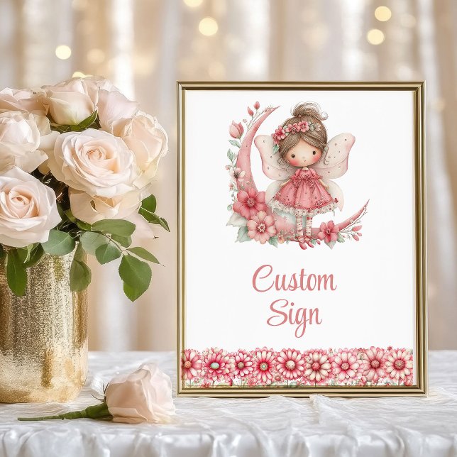 Affiche Sparkling Fairy Girl Blush Floral Birthday Custom  (Sparkling Fairy Girl Blush Floral Birthday Custom Sign

)