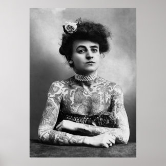 Affiche Spectacle de cirque Tattoo Lady photo vintage