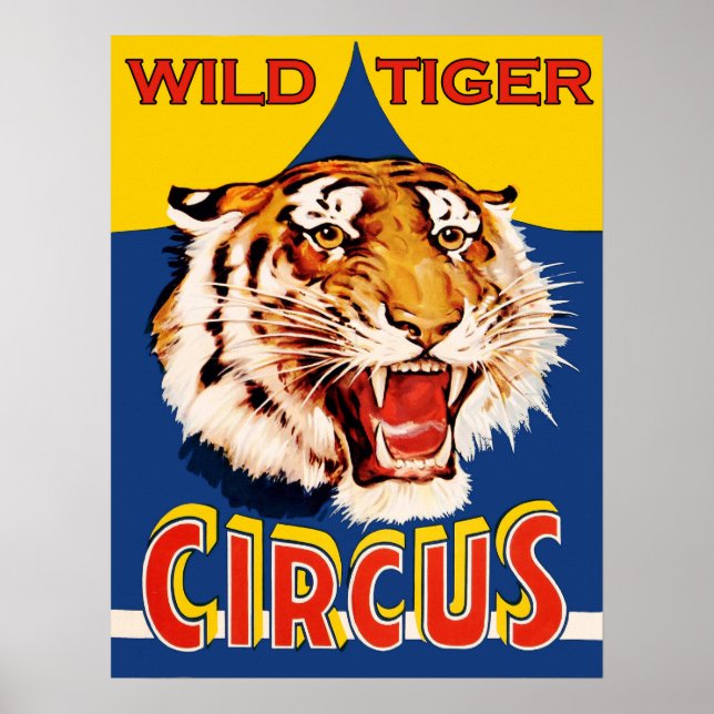 Affiche Spectacle de cirque, tigre sauvage, vintage (Devant)