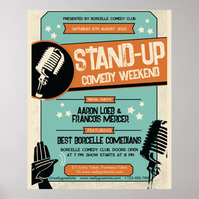 Affiche Spectacle de comédie stand up rétro vintage grunge (Devant)