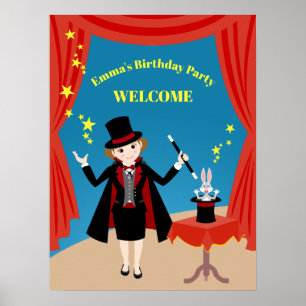 Affiche Spectacle de Fille Magicienne Fête d'Anniversaire