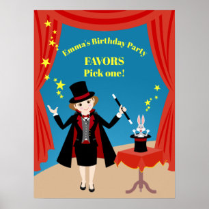 Affiche Spectacle de Fille Magicienne Fête d'Anniversaire