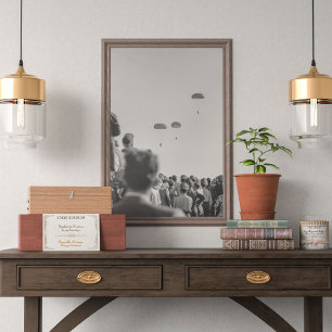 Affiche Spectacle de parachutistes noir et blanc 1968 avec