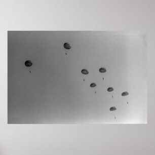 Affiche Spectacle des parachutistes noir et blanc 1968