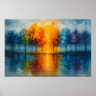 Affiche Spectrum Grove - Colorful Trees Reflected in Water