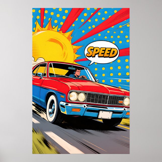 Affiche Speeding Car Pop Art (Devant)