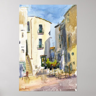 Affiche Sperlonga Italie Aquarelle Vieille Ville Méditerra