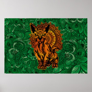 Affiche Sphinx Cat Tattoo concept art with a Mandala Back.