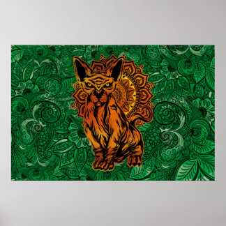 Affiche Sphinx Cat Tattoo concept art with a Mandala Back.