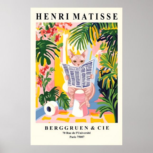 Affiche Sphynx Cat on Toilet Wall Art Funny Matisse Style (Devant)