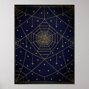 Affiche Spiderweb araignée étoiles or noir livre vintage
