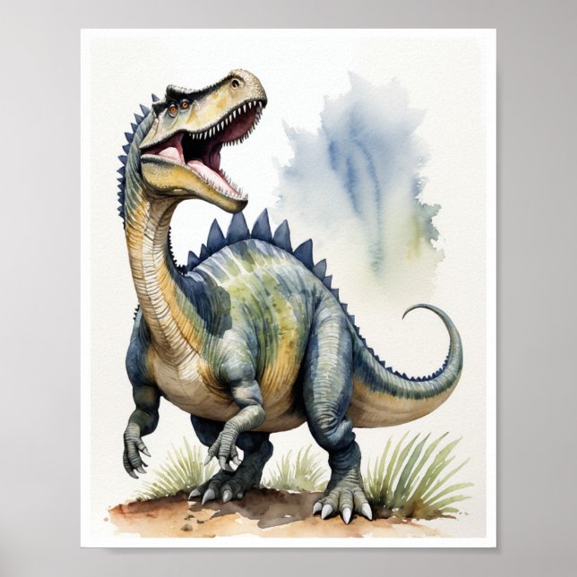 Affiche Spinosaurus Dinosaur Aquarelle Décor Maison WallAr (Devant)