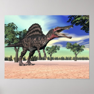 Affiche Spinosaurus dinosaur in the desert - 3D render