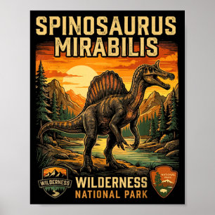 Affiche Spinosaurus mirabilis nouveau dinosaure préhistori