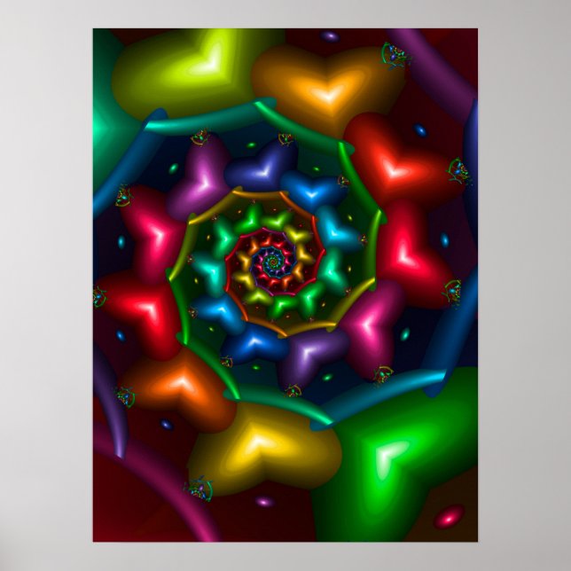 Affiche Spiral de cœurs de couleur arc-en-ciel (Devant)