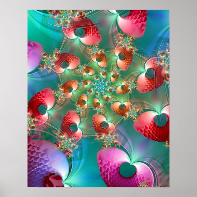Affiche Spiral de cœurs fractals (Devant)