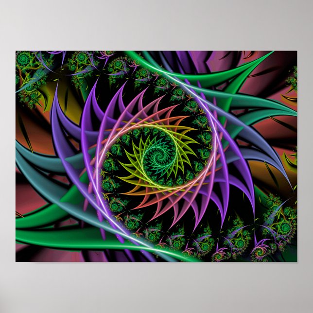 Affiche Spiral Vortex Floral Abstrait Art Fractal Épineux (Devant)