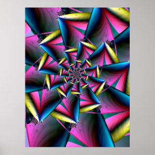 Affiche Spirale bleue, rose et jaune