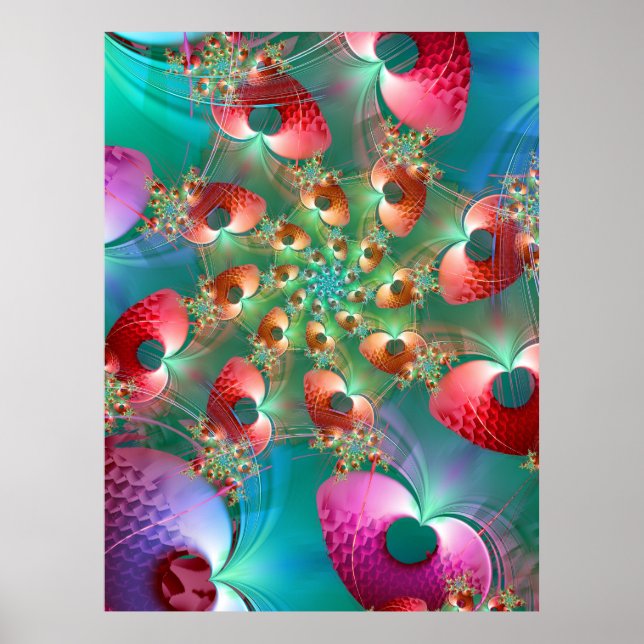 Affiche Spirale de cœurs fractals (Devant)