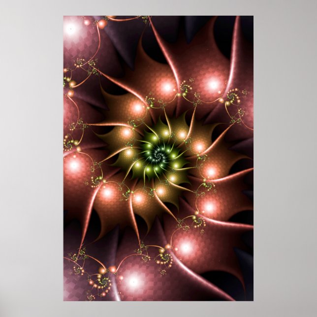 Affiche Spirale fractale rose brillante (Devant)
