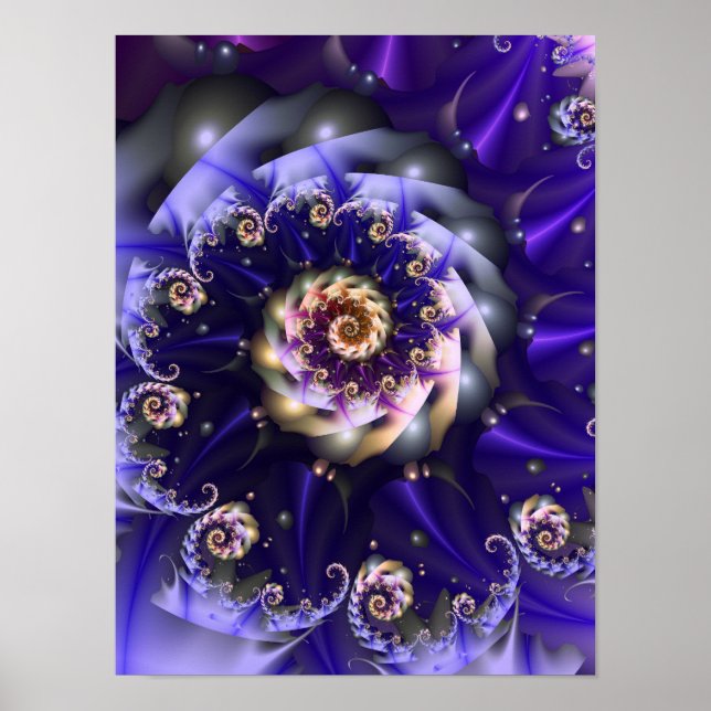 Affiche Spirale fractale violette Art numérique abstrait (Devant)