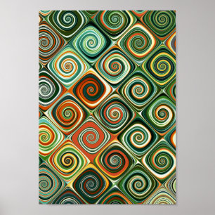 Affiche Spirale géométrique abstraite verte et orange