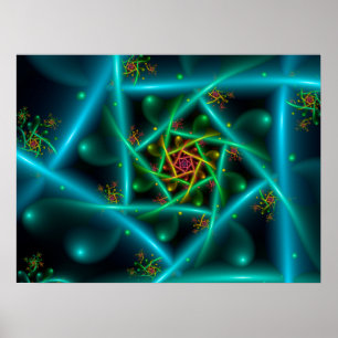 Affiche Spirale géométrique bleu vert