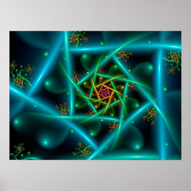 Affiche Spirale géométrique bleu vert (Devant)