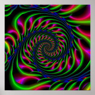 Affiche Spirale Skeletal en bleu vert et rose