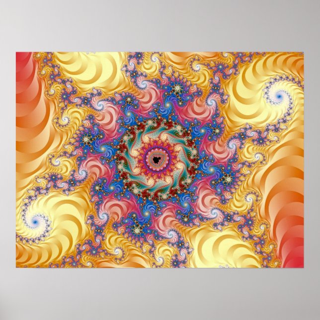 Affiche Spirales jaunes colorées Mandelbrot (Devant)