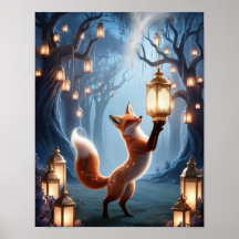 Spirit Fox Lantern Mur Art - Forêt mystique