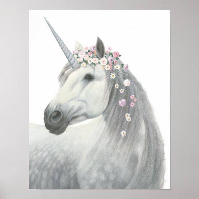 Affiche Spirit Unicorn avec fleurs à Mane (Devant)