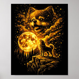 Affiche Spitz nain hurle à la lune vintage 90s drôle
