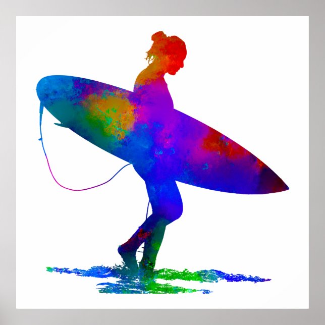 Affiche Splash de peinture de fille surfeur (Devant)