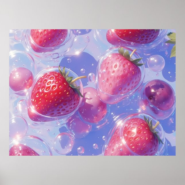 Affiche Splash de raisins de fraise (Devant)