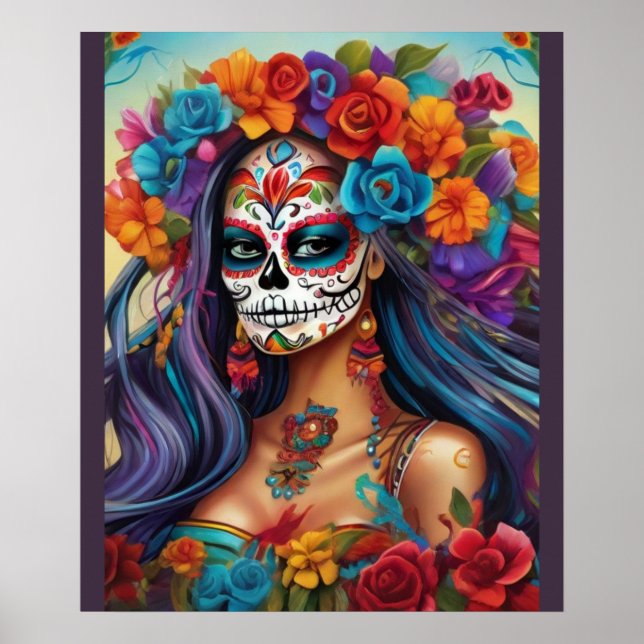 Affiche Splendor floral en maquillage crâne sucre (Devant)