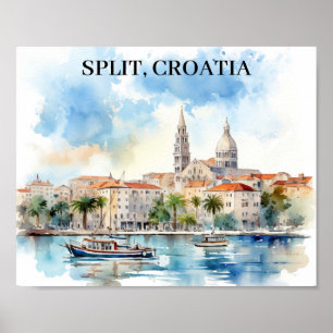 Affiche Split Croatie Dalmatie Aquarelle