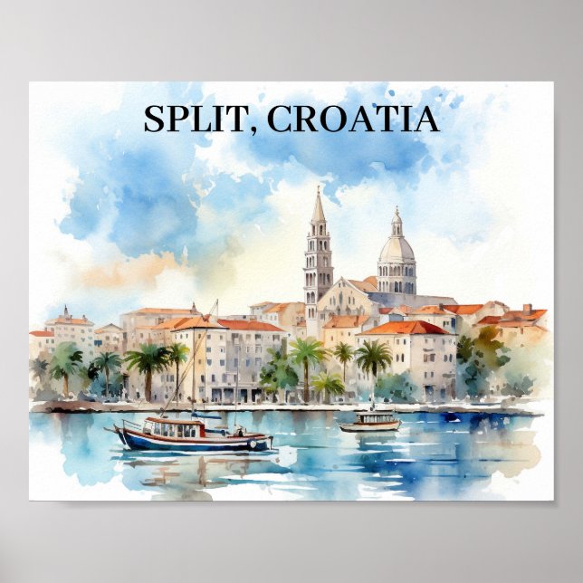 Affiche Split Croatie Dalmatie Aquarelle (Devant)