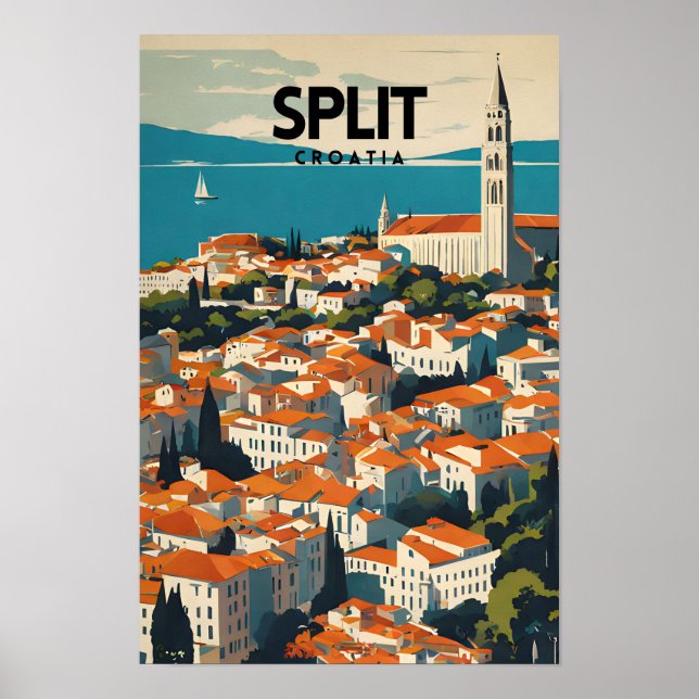 Affiche Split Croatie Nostalgique Voyage Art (Devant)