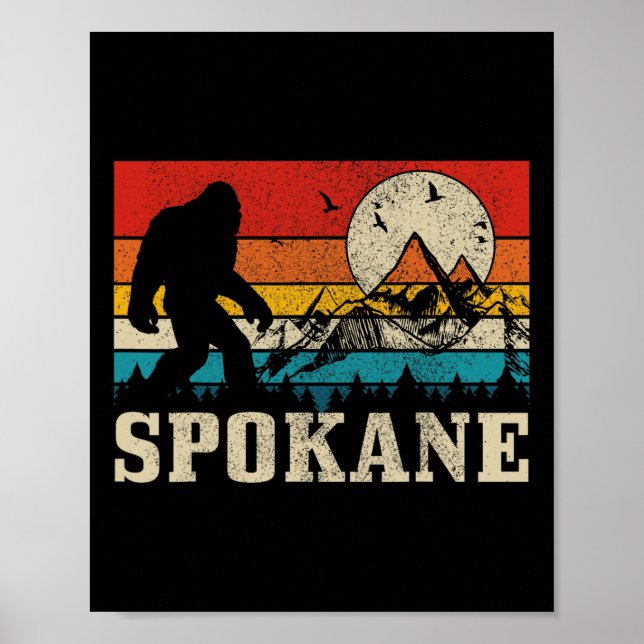 Affiche Spokane Washington Bigfoot Vintage Mountain Hunter (Devant)