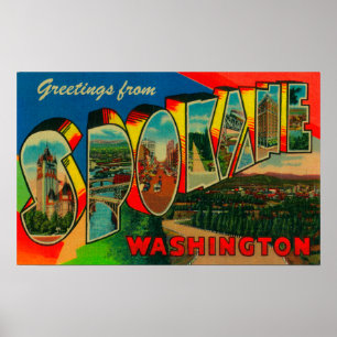 Affiche Spokane, Washington - grandes scènes 2 de lettre