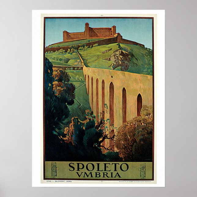 Affiche Spolète vintage Ombrie années 1920 Voyage italien  (Devant)
